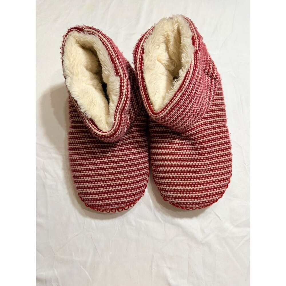 Torrid Womens Red & White Striped Plush-Lined Bootie Slippers With Rubber Soles